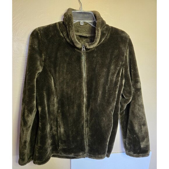 32 Degrees Ladies Faux Fur Olive Green Full Zip Jacket Fall Warm Outdoors Casual - Picture 1 of 5